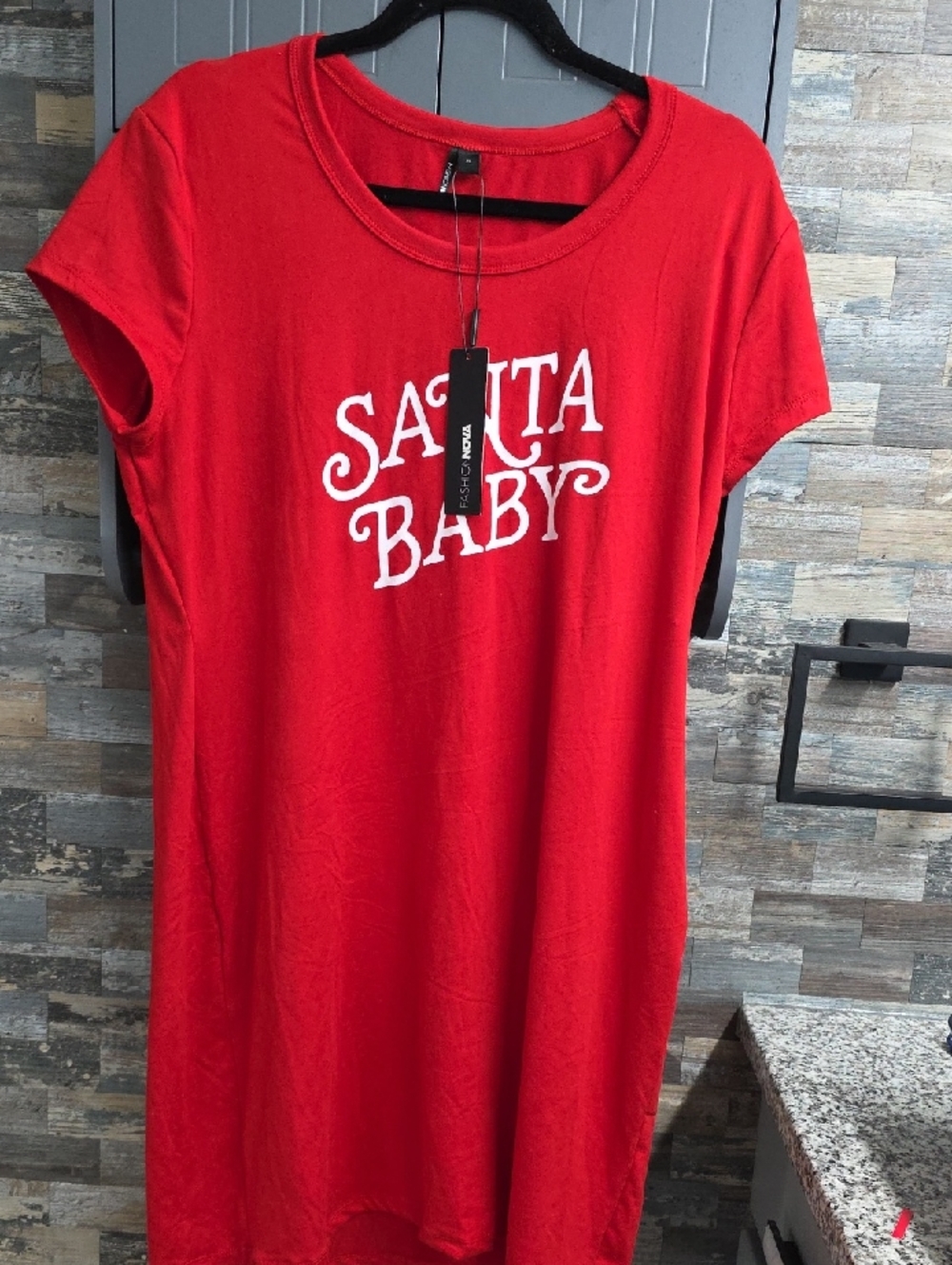 Fashion Nova Red 'Santa Baby' Short Sleeve Sleep Dress